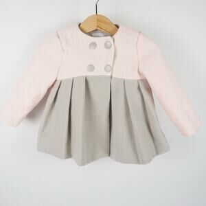Tahari Baby Pleated Colorblock Pea Coat Light Pink Gray Size 6-9 months